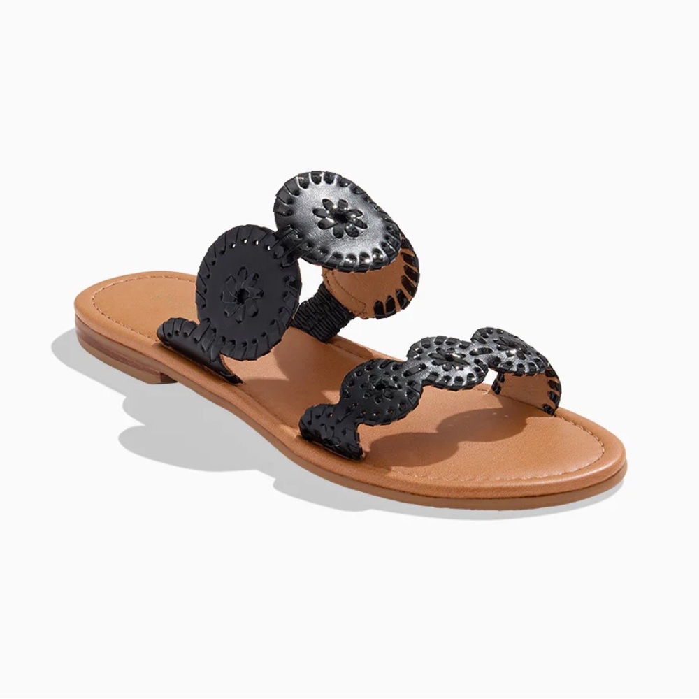 Jack Rogers Black Leather Sandals Lauren II Sandal NEW